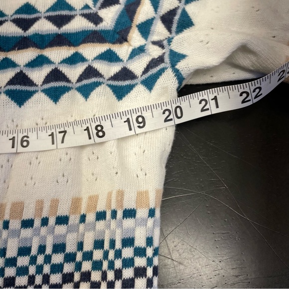 Pendleton Cardigan Sweater Womens PL Blue White Western Aztec Linen Spring Comy - Picture 10 of 12